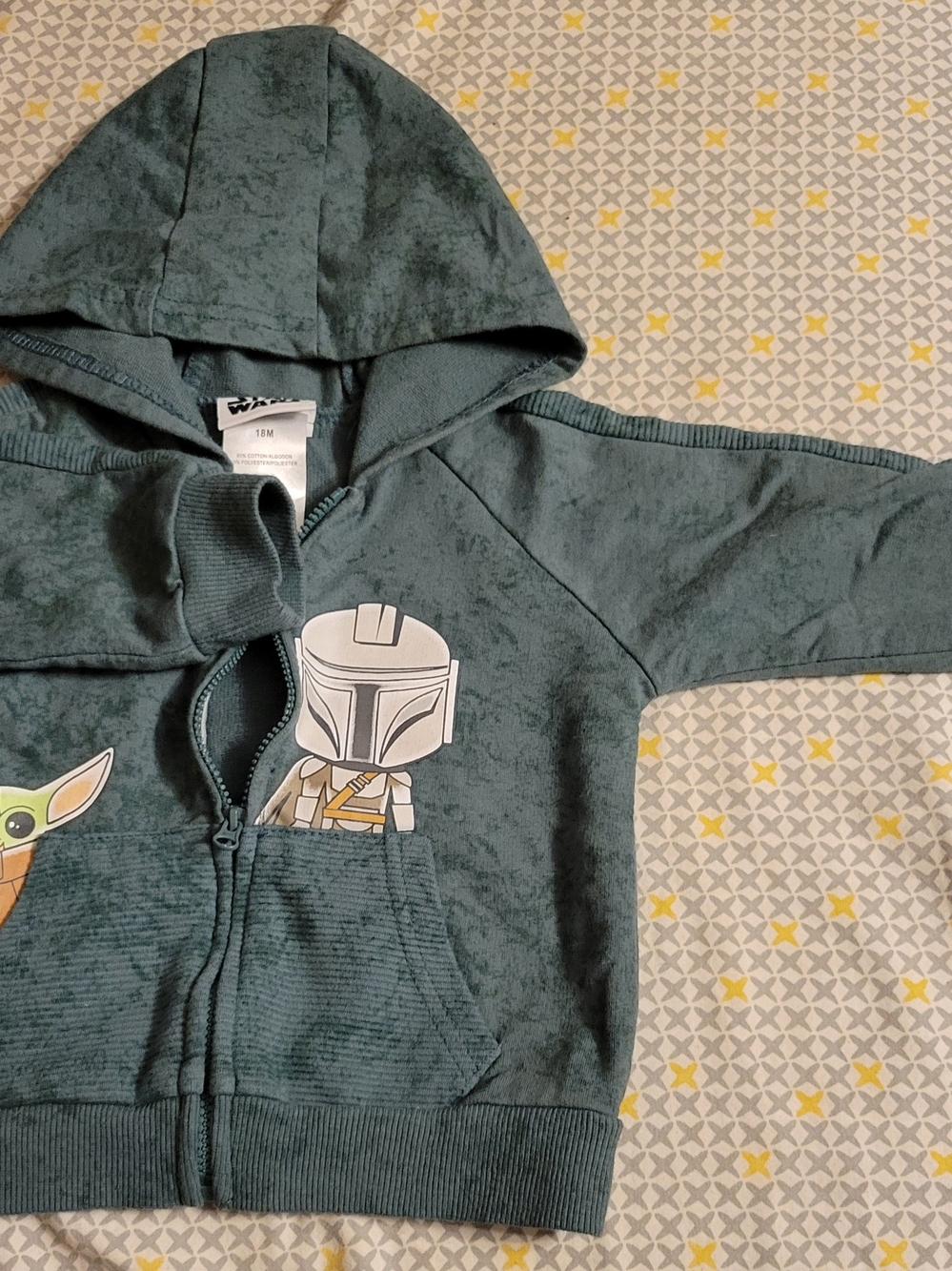 Star Wars Green Toddler Zip Hoodie with Mandalorian & Grogu Graphic